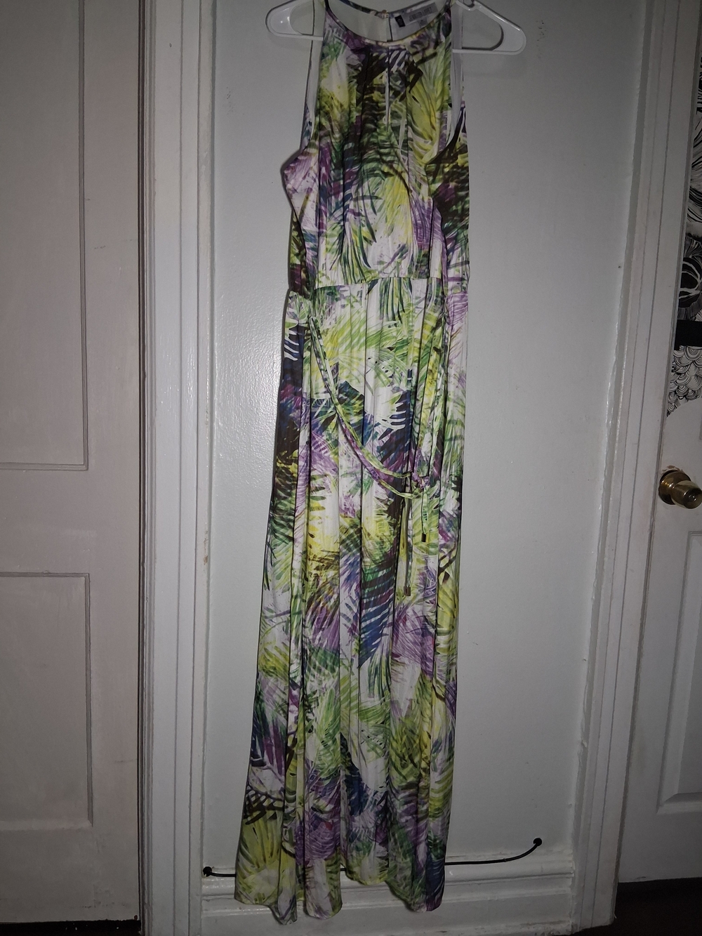 Jennifer Lopez Tropical Halter Maxi Dress in Green, Purple & White